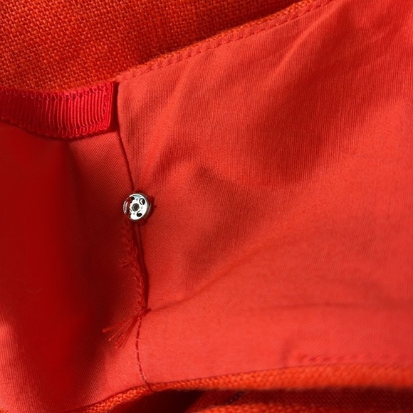J. CREW Drape Knot Linen Hibiscus Orange Dress Sleeveless Lined Midi Sheath 0 - Picture 7 of 13